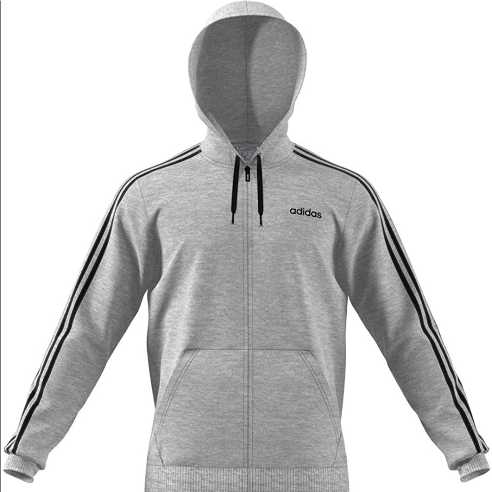 adidas Men's French Terry Essentials 3-Stripes Fleece Hoodie